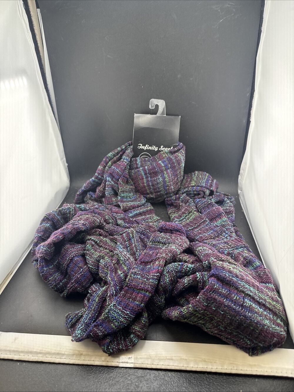 Krazy Kat Multi-Color Knit Infinity Scarf Purple Teal Magenta Winter New